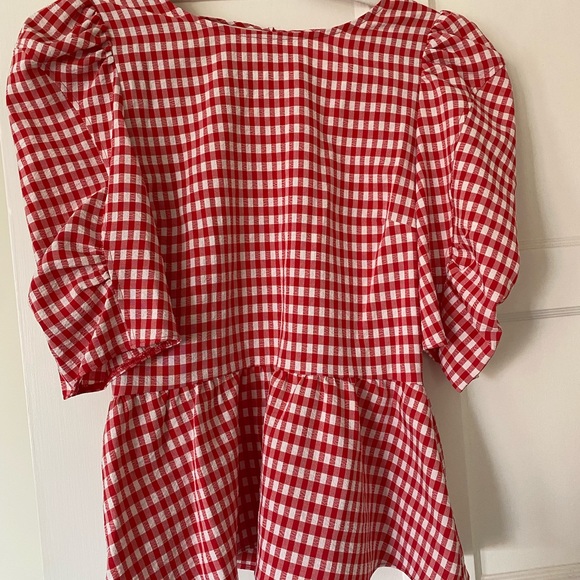 Topshop red gingham puff sleeve open back top - uk 8 us 4 - Picture 3 of 4